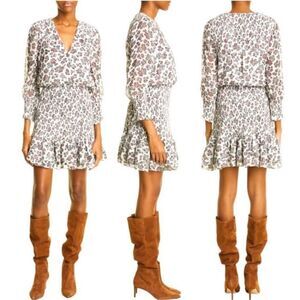 VERONICA BEARD Saera Floral Print Smocked Chiffon Minidress NWT size 8 $548